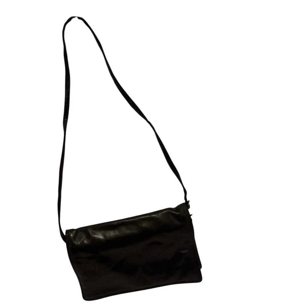 Jay Herbert New York Vintage Black Leather Crossbody Clutch Bag Gold Hardware